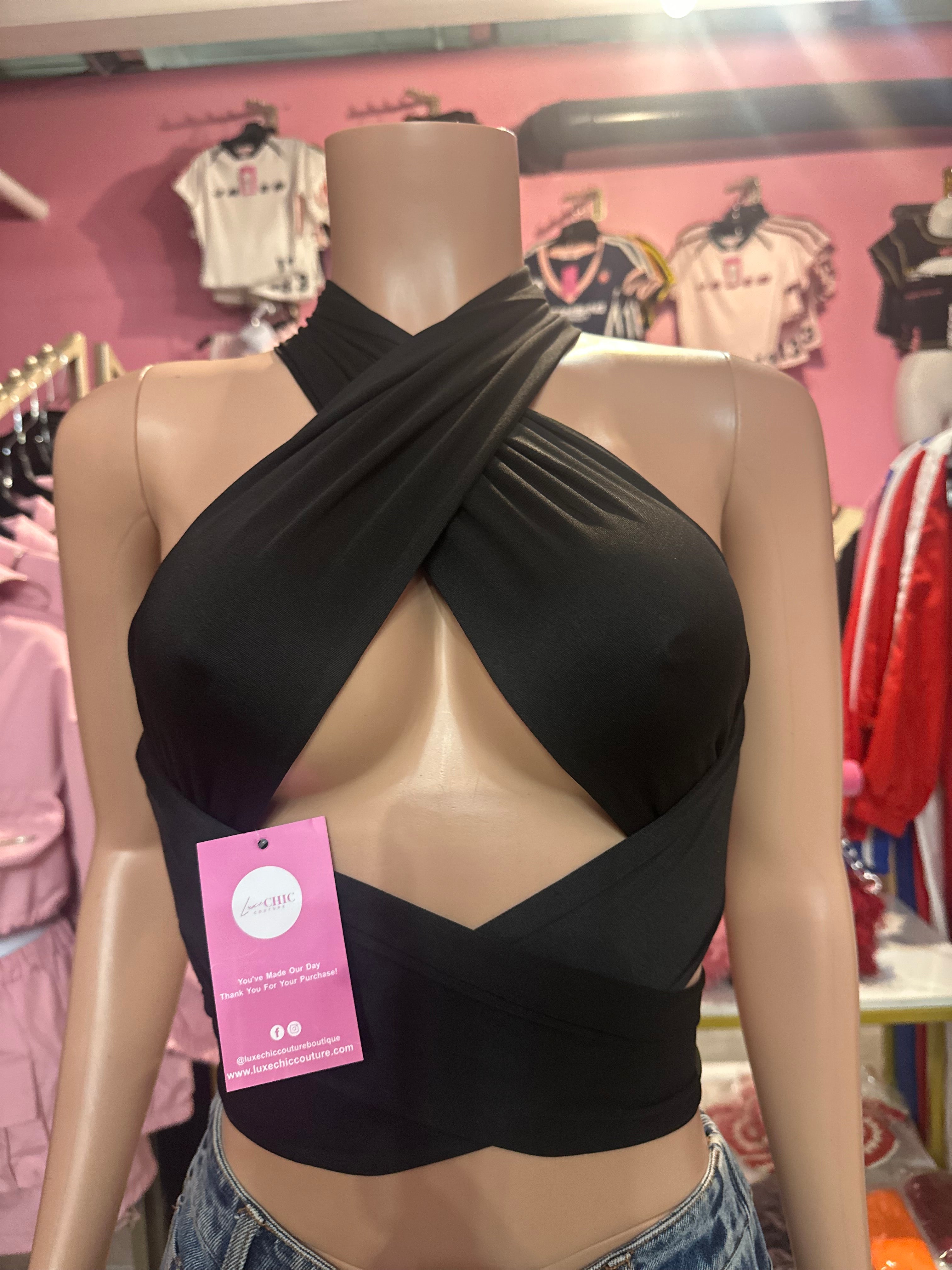 Wrapping Up Halter Crop Top- Black
