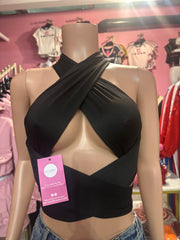 Wrapping Up Halter Crop Top- Black