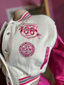 League 1965 Cropped Varsity Jacket- Pink