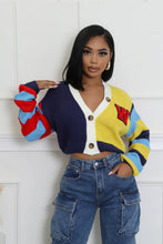 Colorful Knit Cropped Cardigan "W" Patch