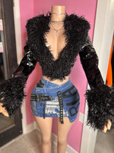 Fierce & Funky Mongolian Fur Cropped Patent Leather Jacket- Black