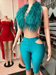 Bad Intentions Fur Capri Set – Turquoise