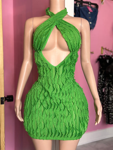 Ruffle Halter Dress- Green