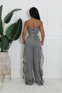 Strap Shoulder Tube Wide Leg Jumpsuit- Denim