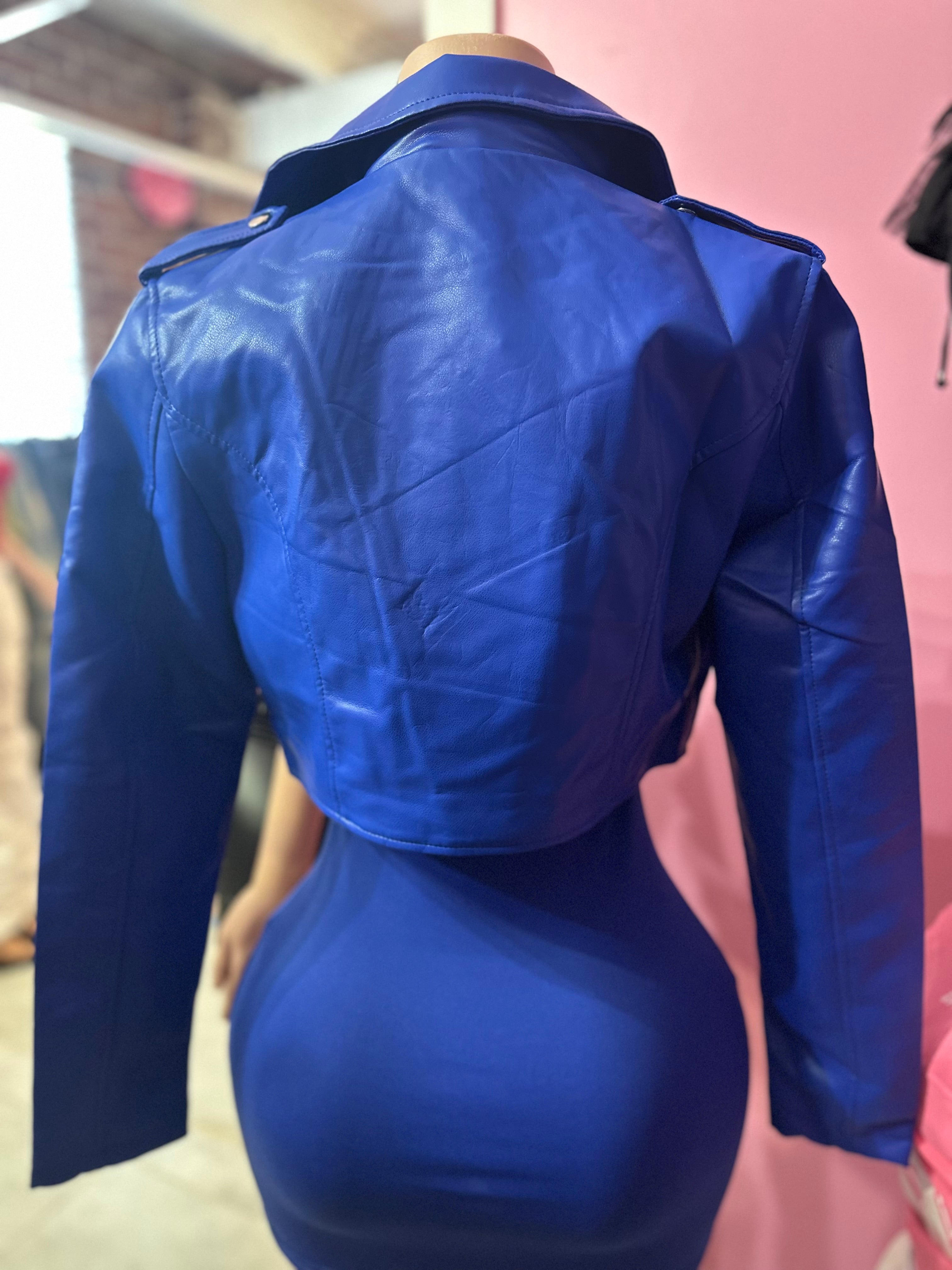 PU LEATHER BIKER JACKET- Royal