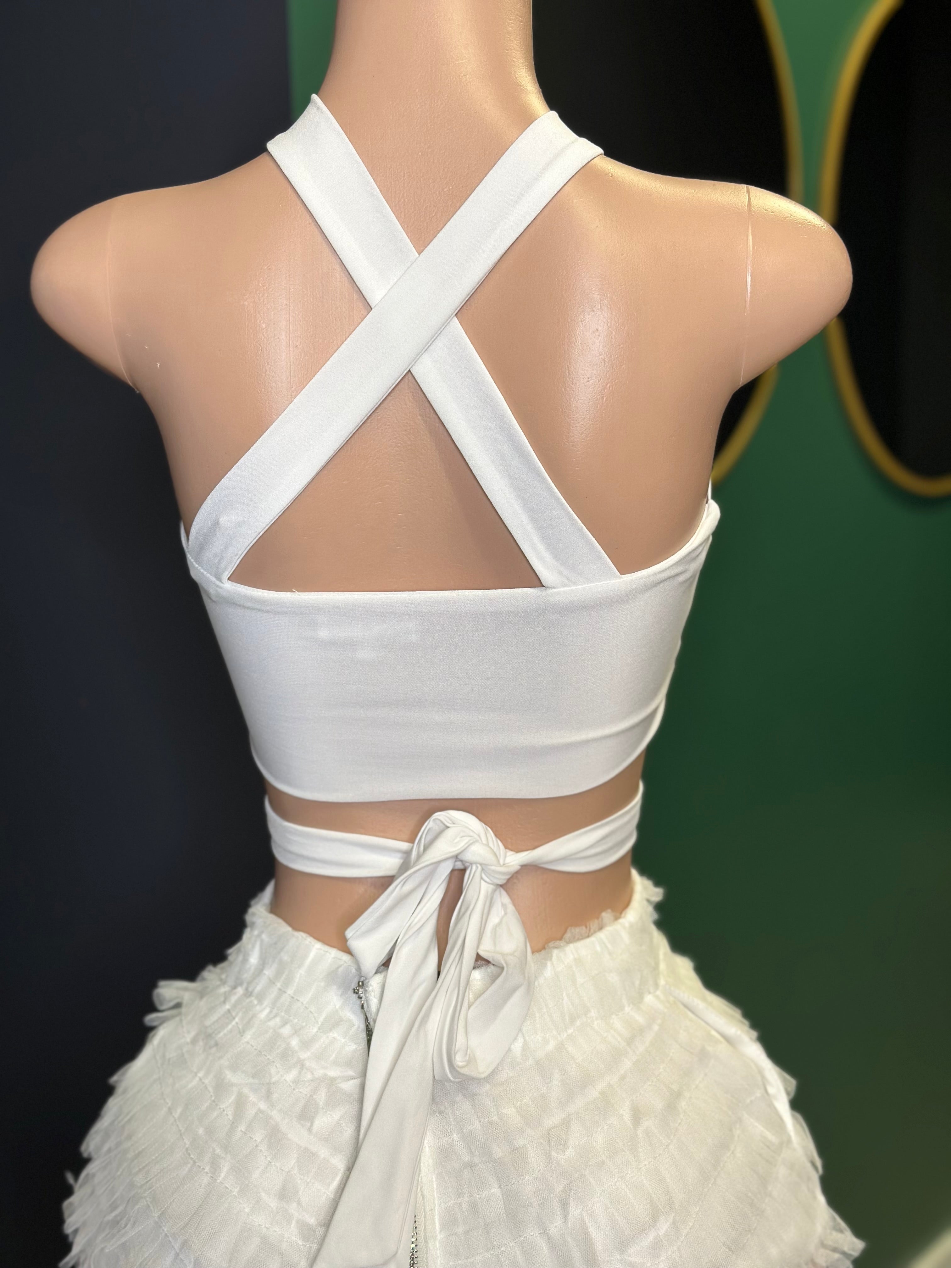 Long Tie Crop Top- White