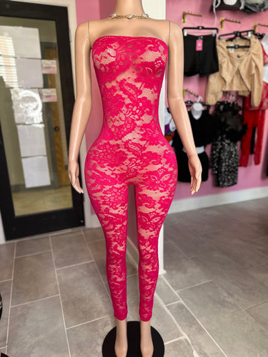 Tube Lace Jumpsuit- Pink