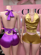 Step It Up Satin Halter Cowl Neck & Short Set- Various Colors