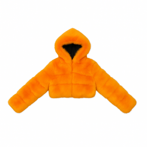 Chic Faux Fur Jacket with Hood – Orange