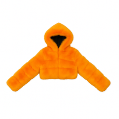 Chic Faux Fur Jacket with Hood – Orange