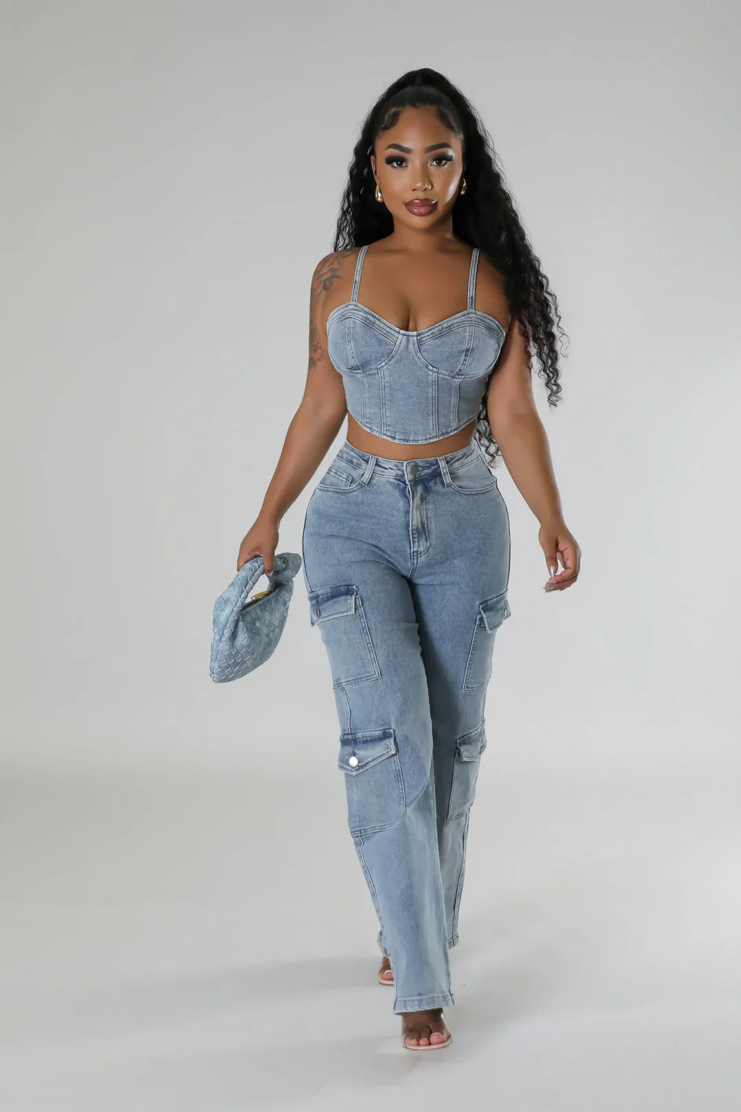 Denim Eats Bustier & Cargo Pants Set