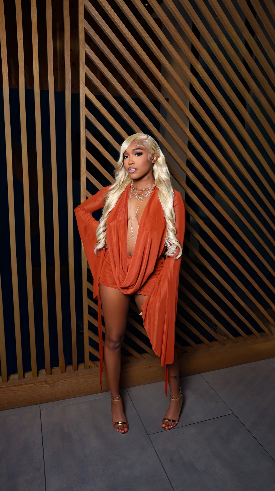 Drip Effect Drape Mini Dress- Rust