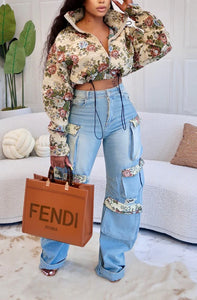 Sunday Affair Floral Jacket & Denim Pant Set