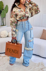 Sunday Affair Floral Jacket & Denim Pant Set