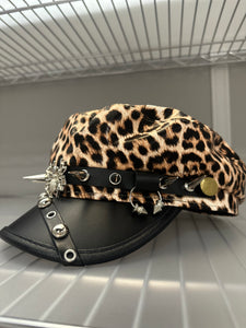 Leopard Print Spike Hat with Silver Accents