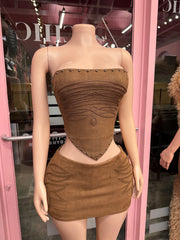 Desert Heat Suede Corset & Mini Skirt Set- Brown