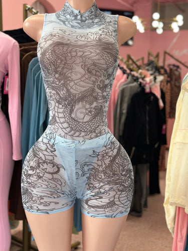 Mesh Biker Short Set- Blue Combo