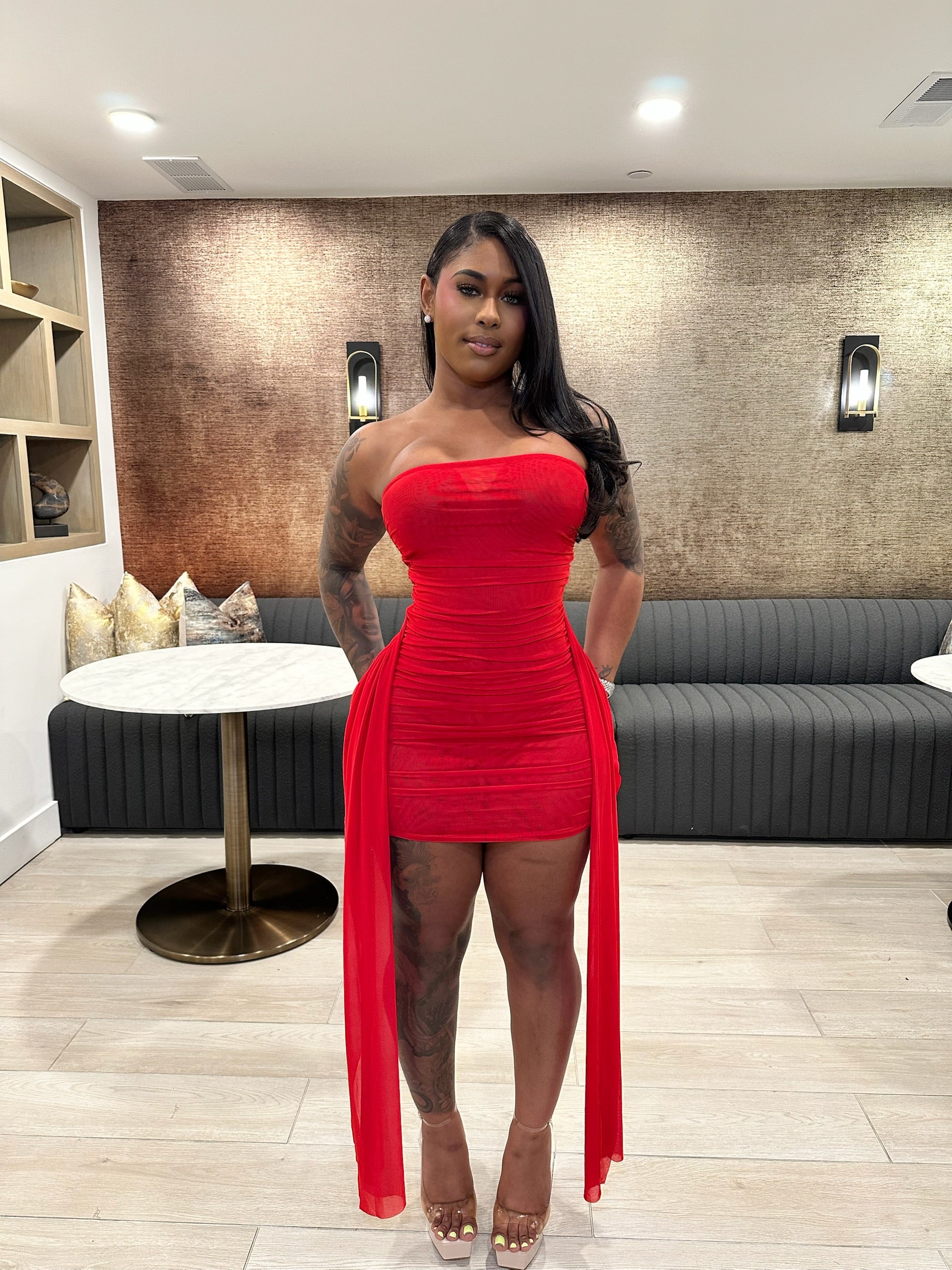 Slay The Night Sheer Mini Dress – Red