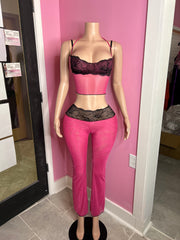 Pinky Lace-Trim Pant Set- Pink