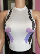 Purple Bow Graphic Crop Top- White