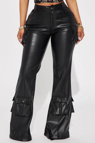 My Fav Faux Leather Flare Pants- Black