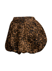 Leopard Twill Bubble Mini Skirt