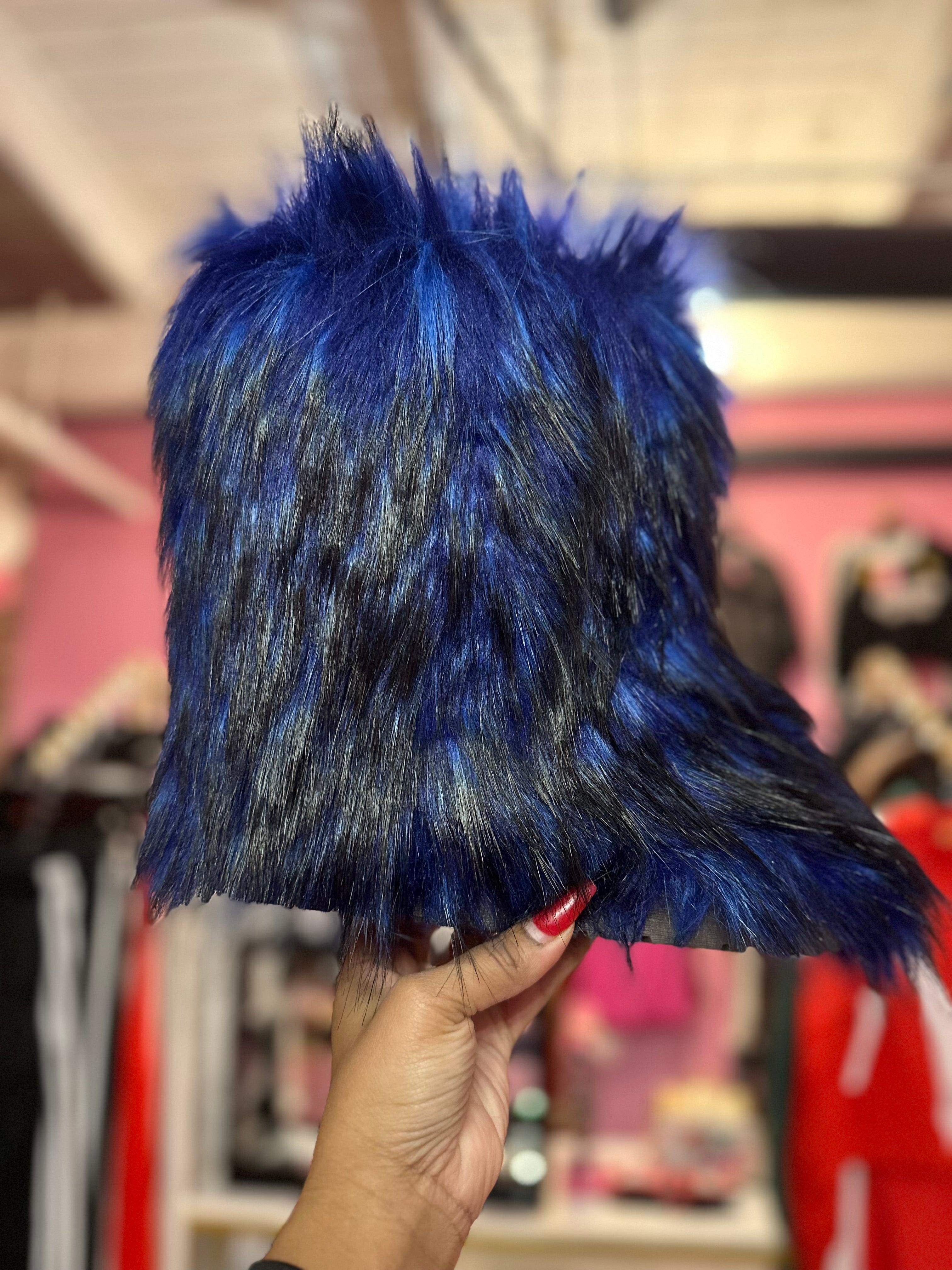 Wynter Fluffy Faux Fur Boots- Royal Blue Mix