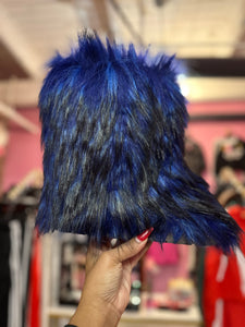 Wynter Fluffy Faux Fur Boots- Royal Blue Mix