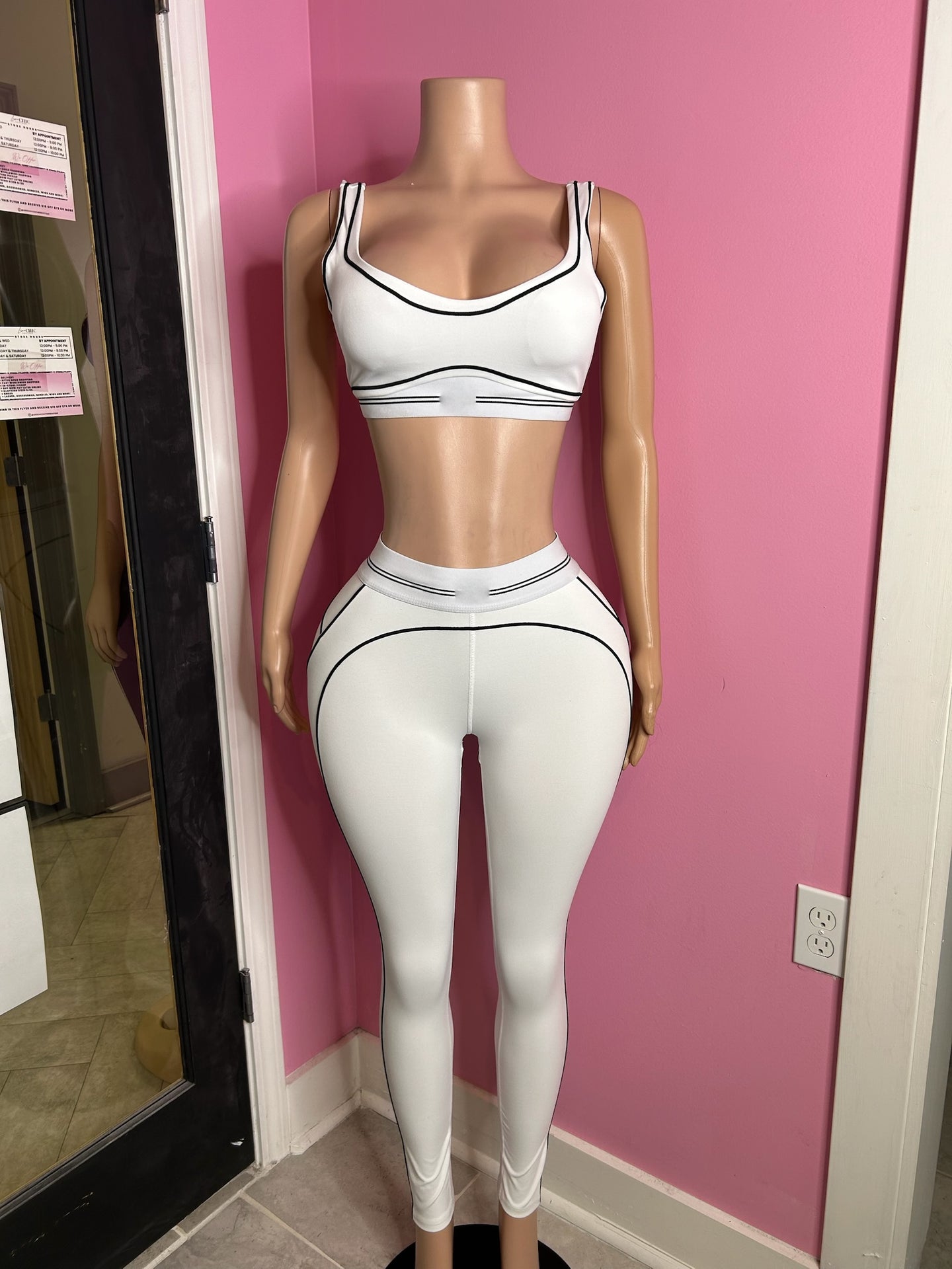 (Pre-Order 8 business Days) 
Alos Double Stripe Legging Set- White-Call For Pics