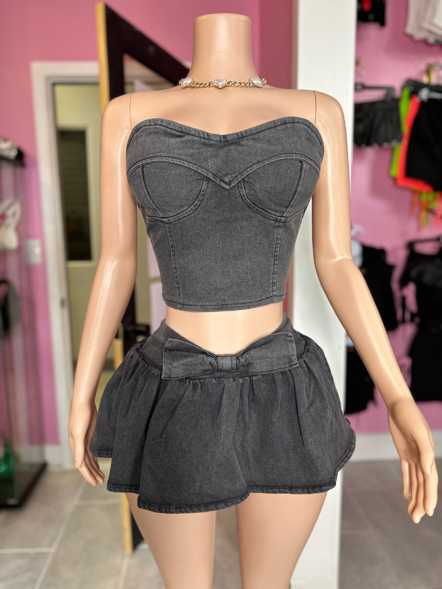 Latest Obsession Denim Mini Skort Set-Black