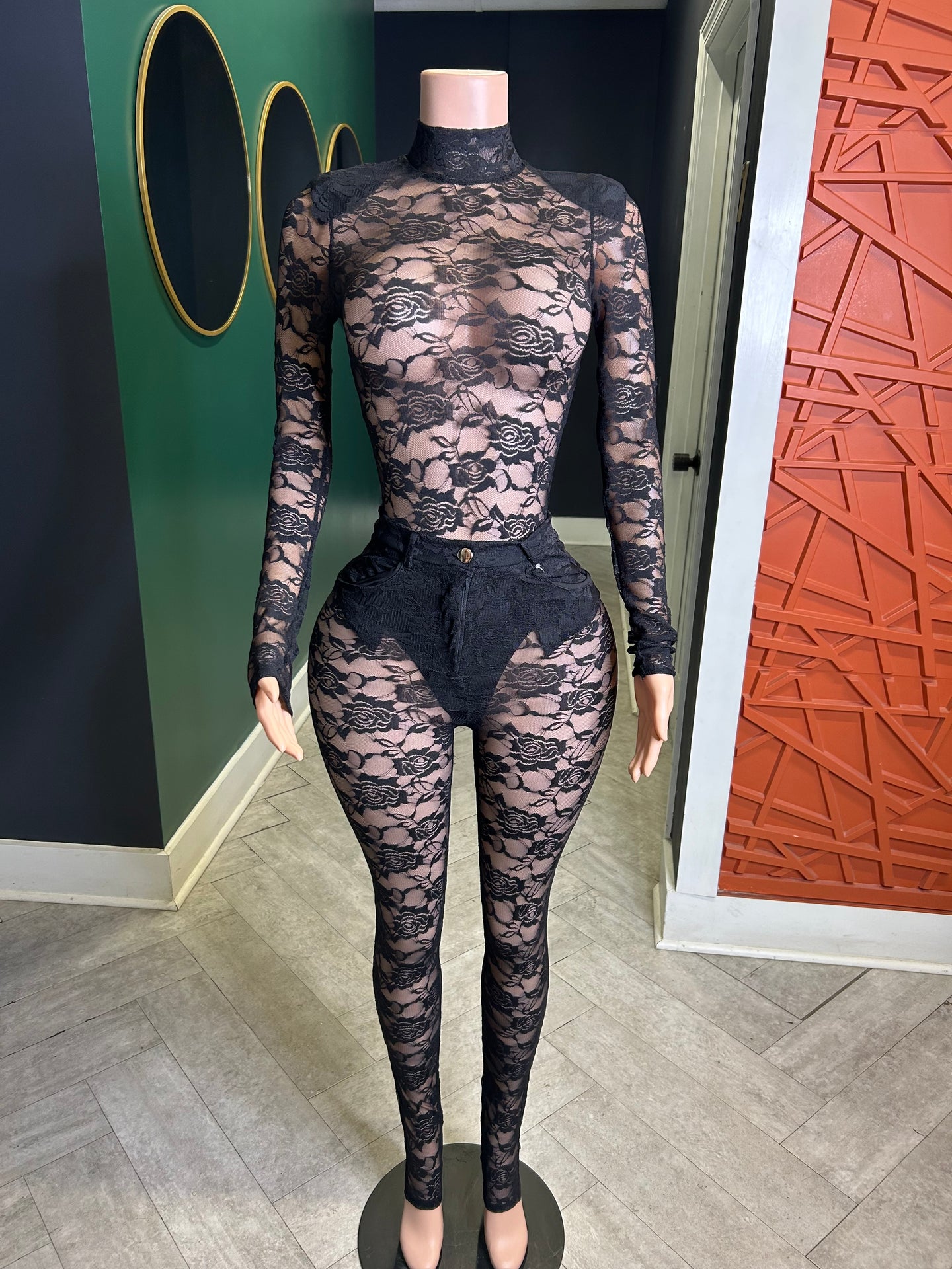 If Not Me Then Who Lace Bodysuit & Legging Set- Black