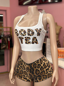 Body Tea Leopard Graphic Top- White