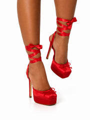 Make It Look Sexy Heels – Lace-Up Platform Stiletto- Red