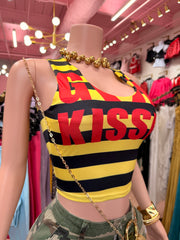 Kiss & Tell Graphic Crop Top- Yellow