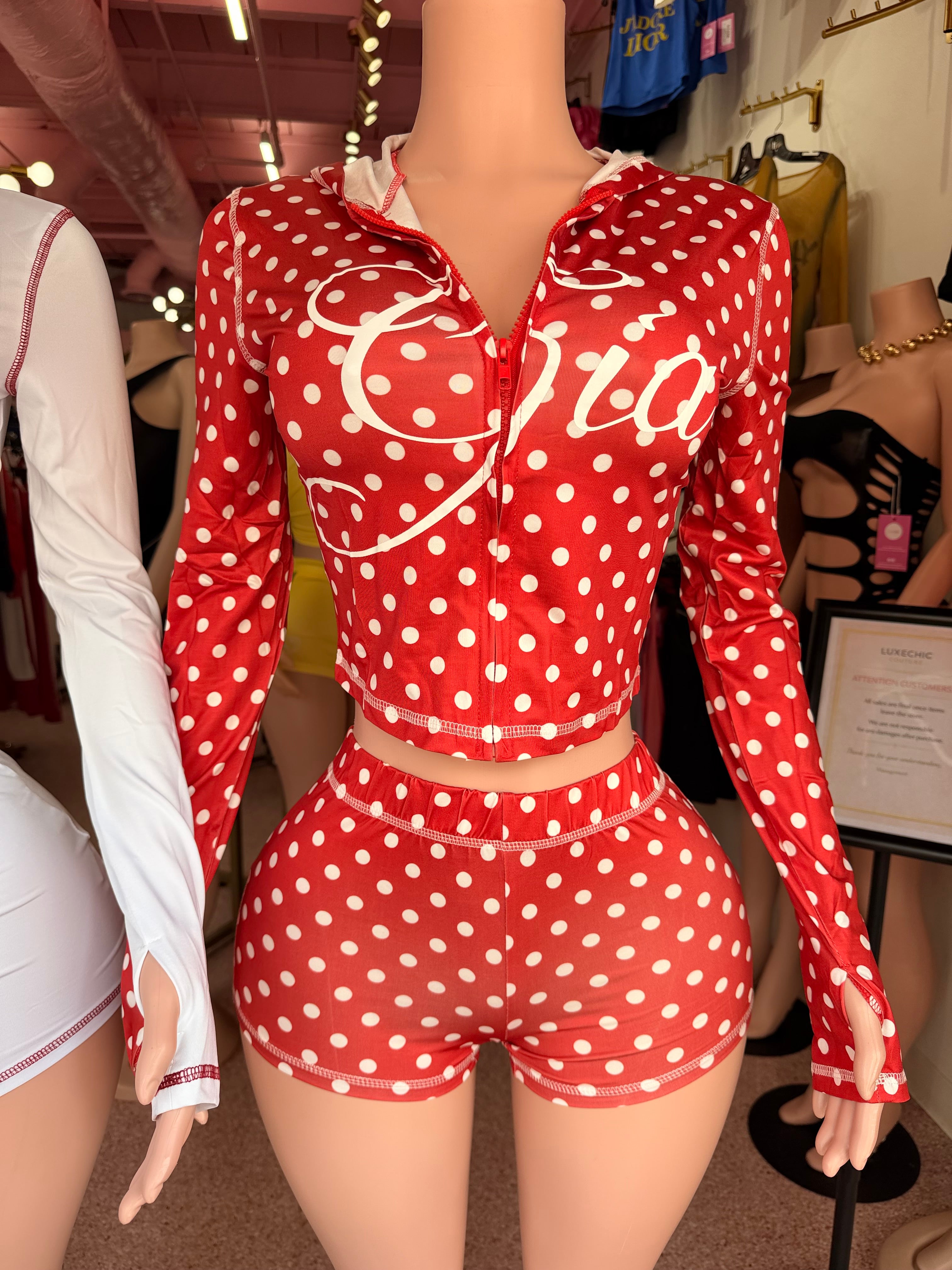 Gam Gia Jacket & Short Set- Red Polka Dot