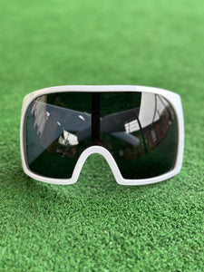 Futuristic Goggle Wrap Round Sunglasses- White