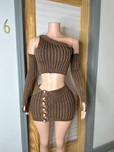 Keep It Casual Striped Knitted Skirt Set- Brown