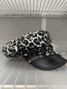 Leopard Print Spike Hat with Silver Accents- Gray