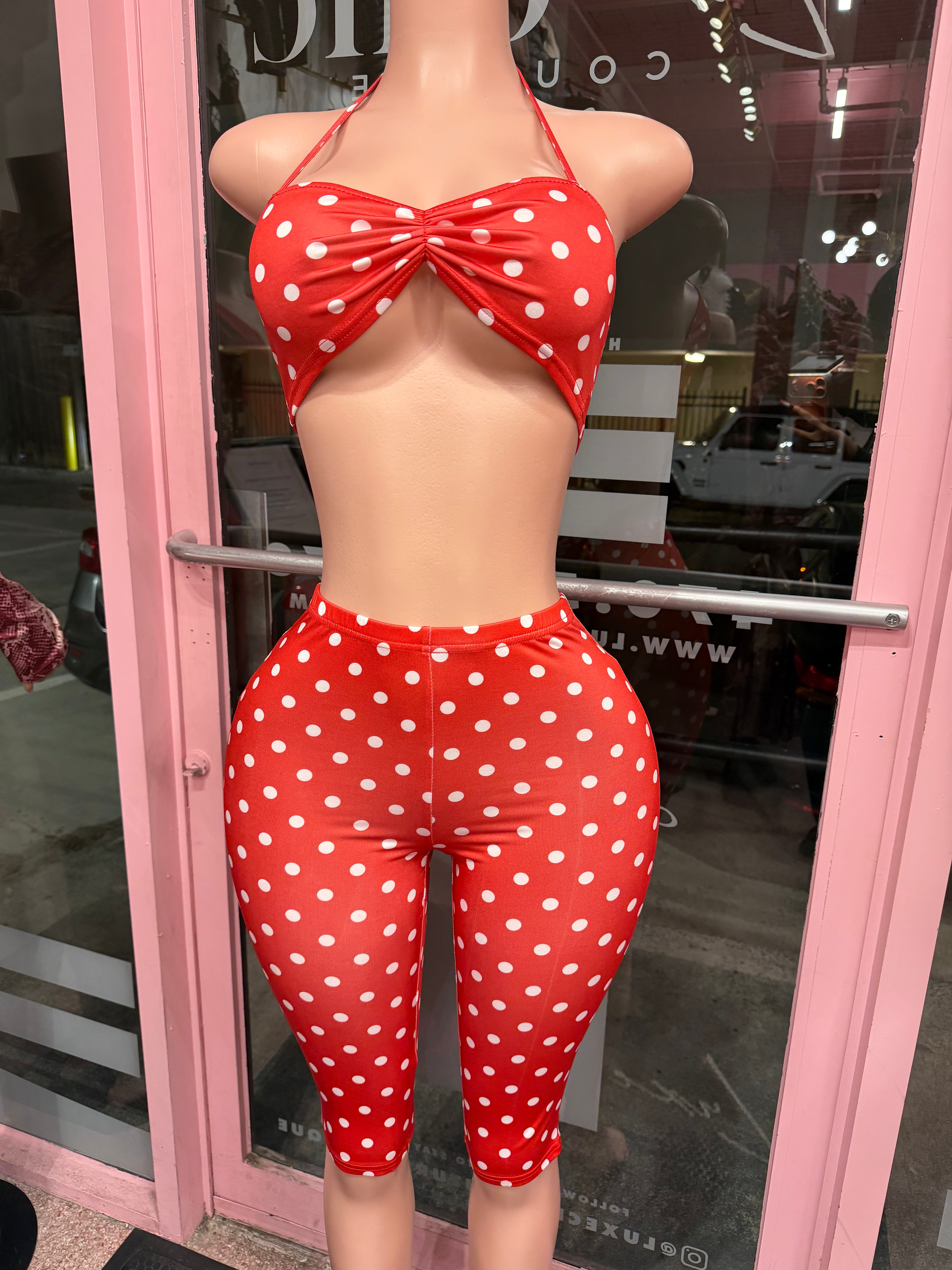 (Pre-Order) Pretty Pressure Polka Dot Capri Set- Red