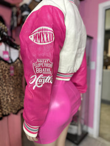 League 1965 Cropped Varsity Jacket- Pink