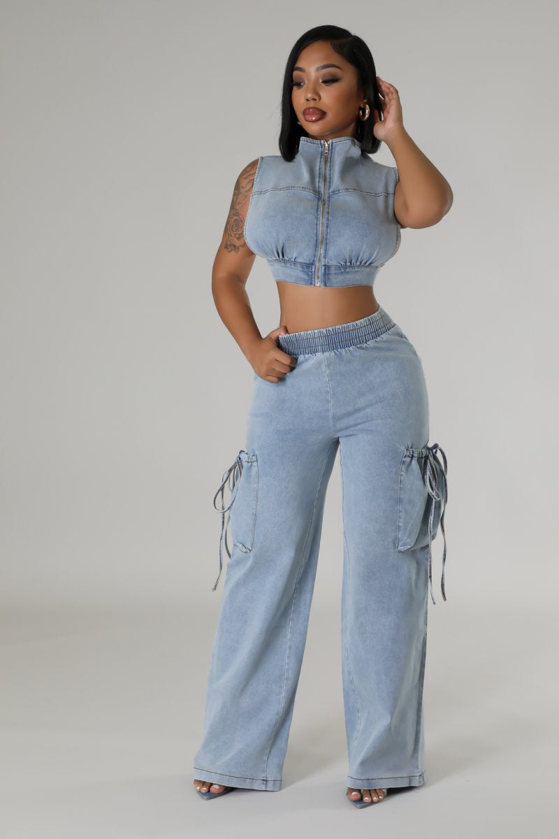 In The Mood Pant Set- Denim