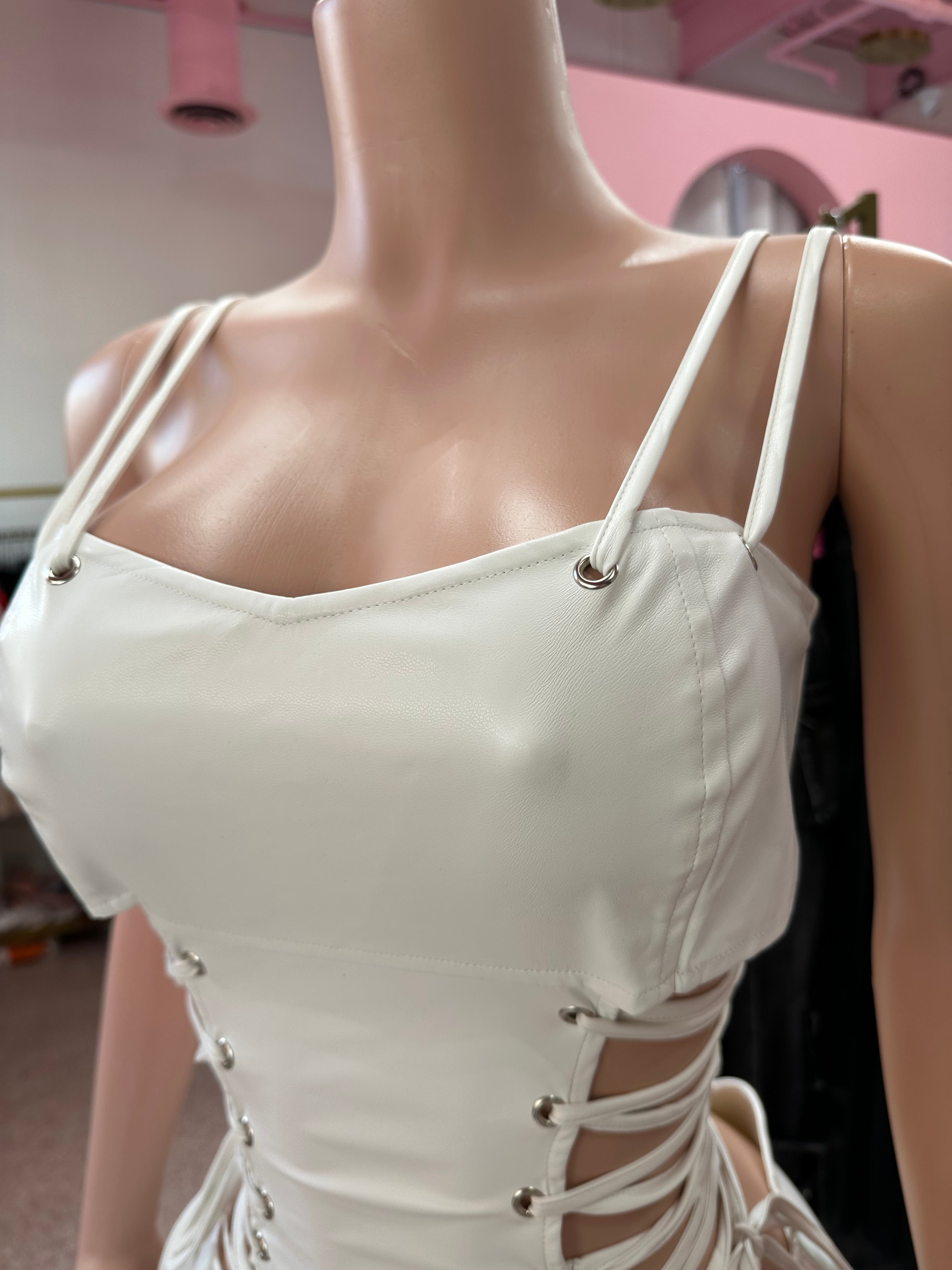 Risk Factor PU Bodycon Dress – Black / White