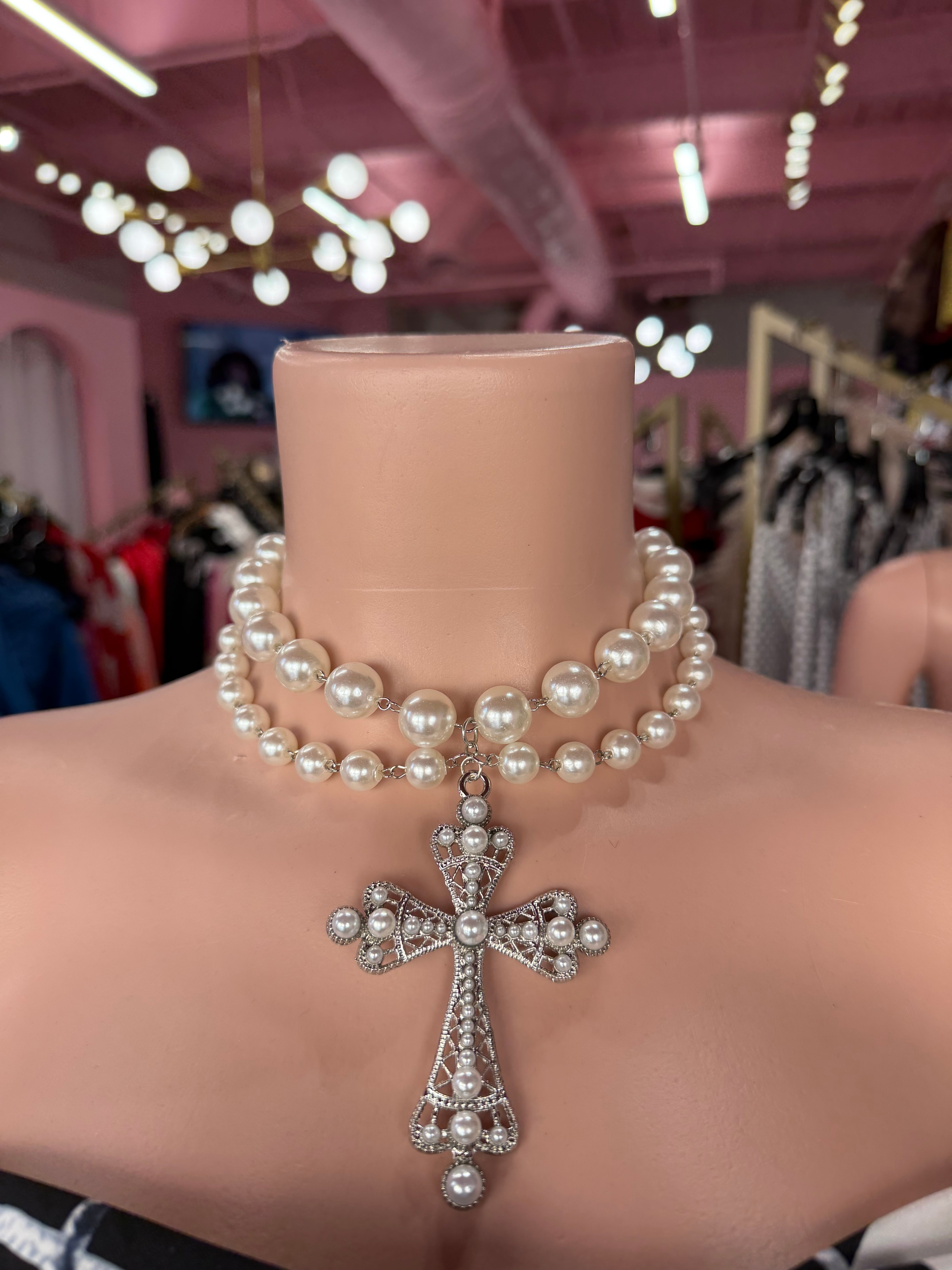 Sacred Glam Cross Necklace- White