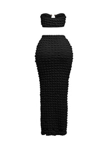 Popcorn Gold Trim Bandeau Top & Skirt Set- Black