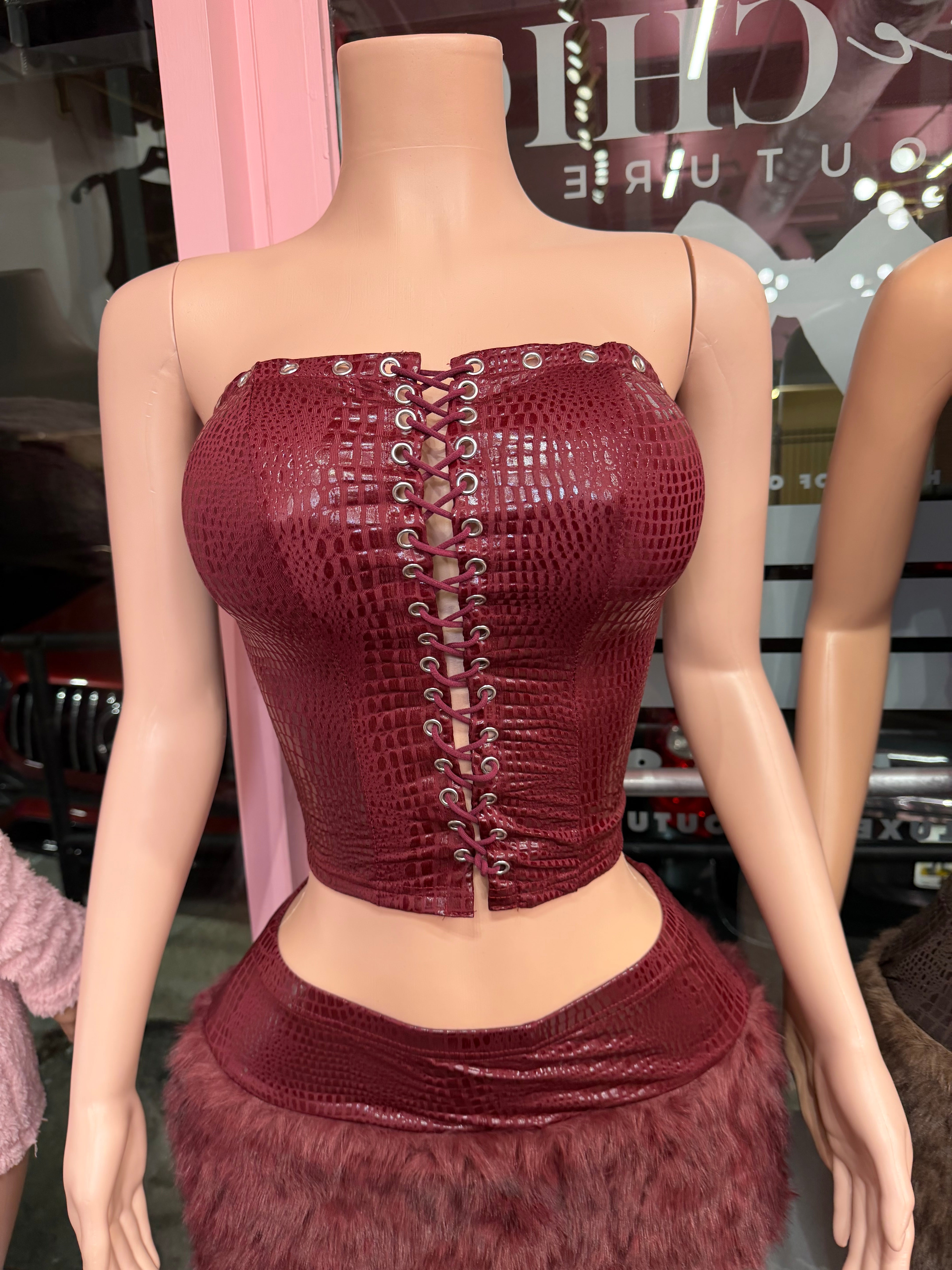 Rich Energy Corset & Fur Mini Skirt Set