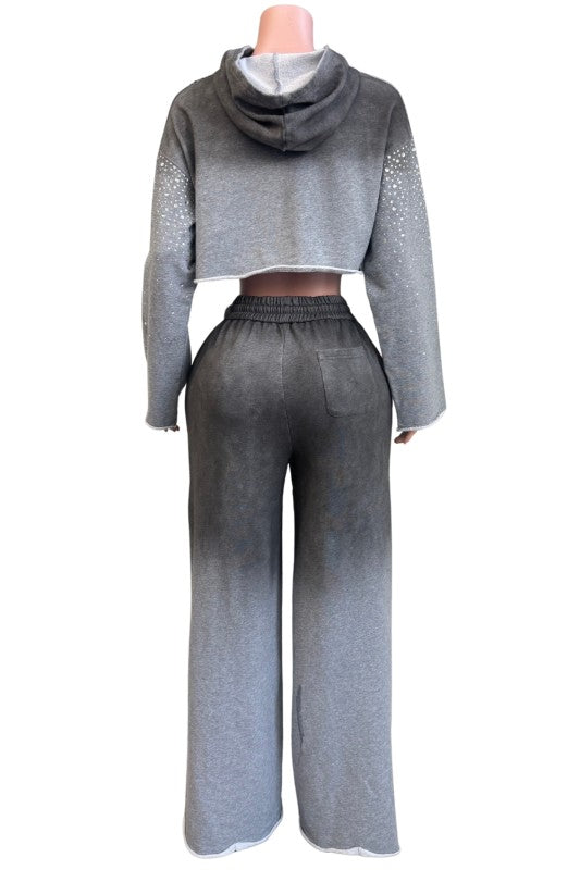 Rhinestone Ombré Hoodie Pant Set – Gray