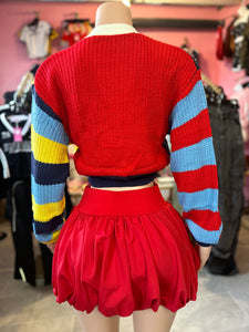 Colorful Knit Cropped Cardigan "W" Patch