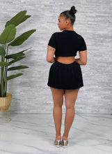 Collar Crop Top & Skort Set- Black