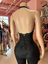 One Of A Kind Floral Lace Halter Jumpsuit- Black