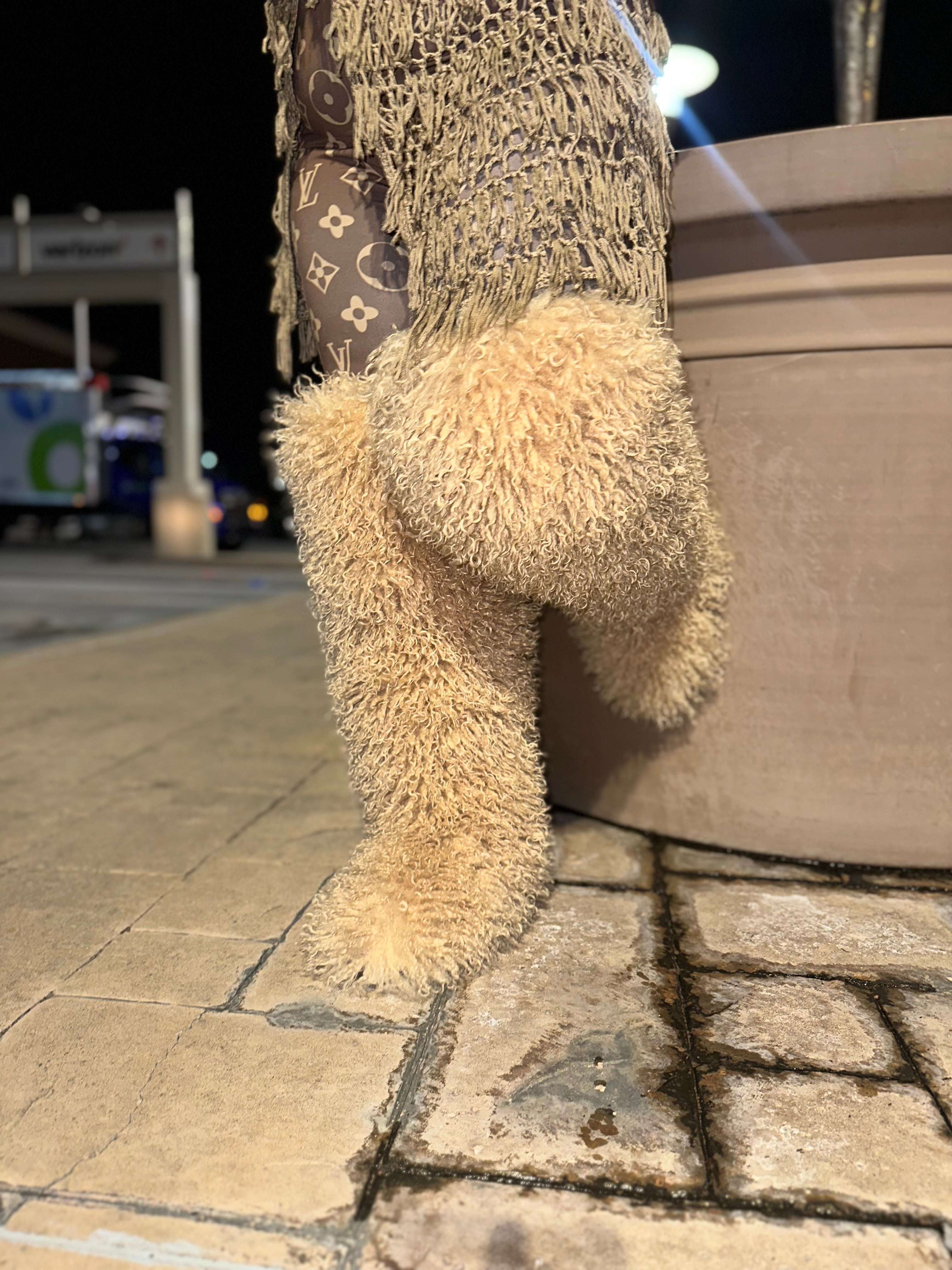 *Pre-Order 10-15 business days then ship* Shaggy Mongolian Fur Thigh High Boots- Tan